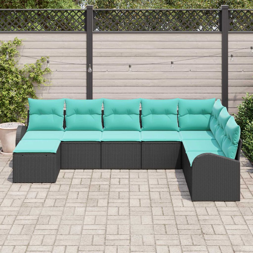 vidaXL Garden Sofa Set with Cushion 8 pcs Black, turquoise Poly rattan