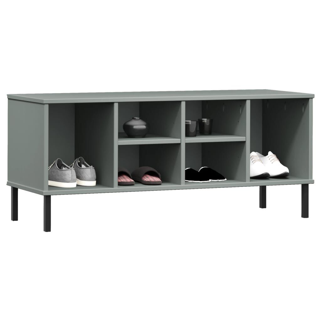 vidaXL Shoe Rack with Metal Legs Grey 106x35x45 cm Solid Wood OSLO