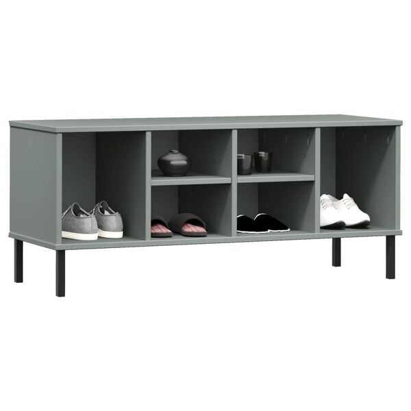 vidaXL Shoe Rack with Metal Legs Grey 106x35x45 cm Solid Wood OSLO