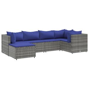 vidaXL 6 Piece Garden Lounge Set with Cushions Grey Poly Rattan