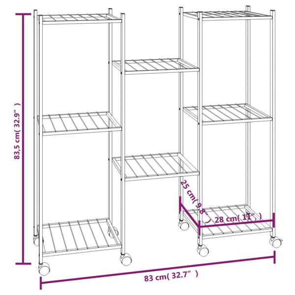 vidaXL Flower Stand with Wheels 83x25x83.5 cm Black Iron
