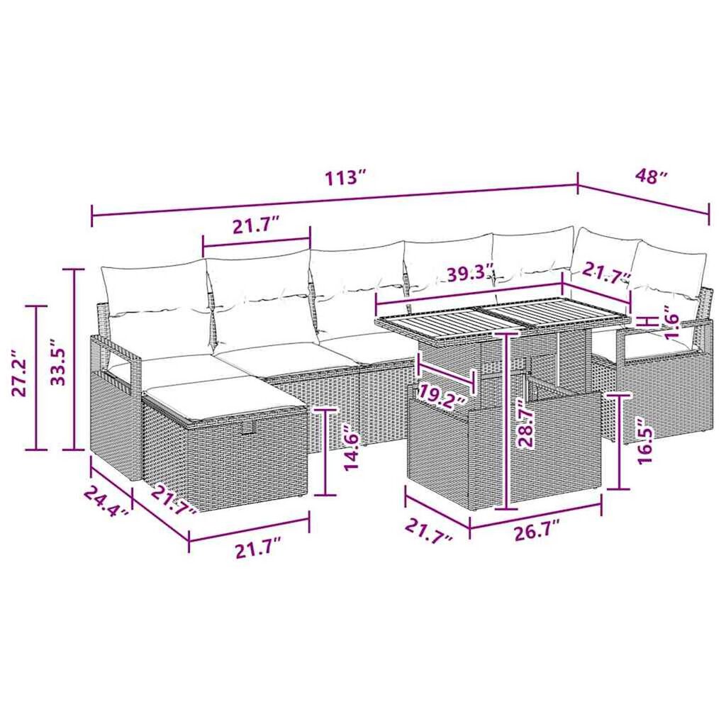 vidaXL Garden Sofa Set Height-Adjustable 8 pcs Black Poly Rattan