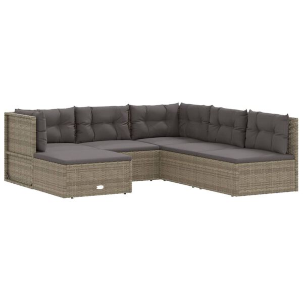 vidaXL 6 Piece Garden Lounge Set with Cushions Grey Poly Rattan