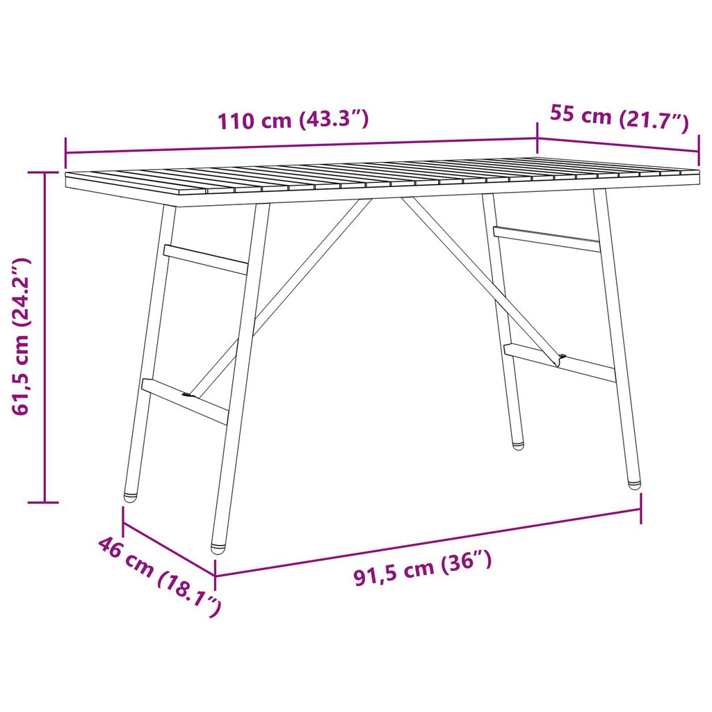 vidaXL Dining Table - Black, 110x55x62 cm, Made from Solid Acacia Wood