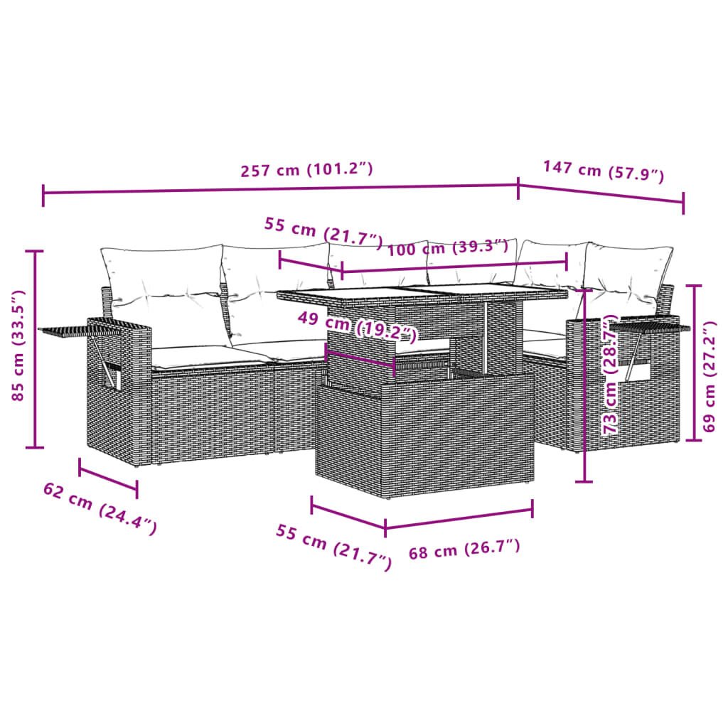 vidaXL 6 Piece Garden Sofa Set with Cushions Grey Poly Rattan