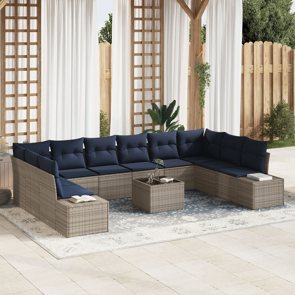 vidaXL 11 Piece Garden Sofa Set with Cushions Grey Poly Rattan