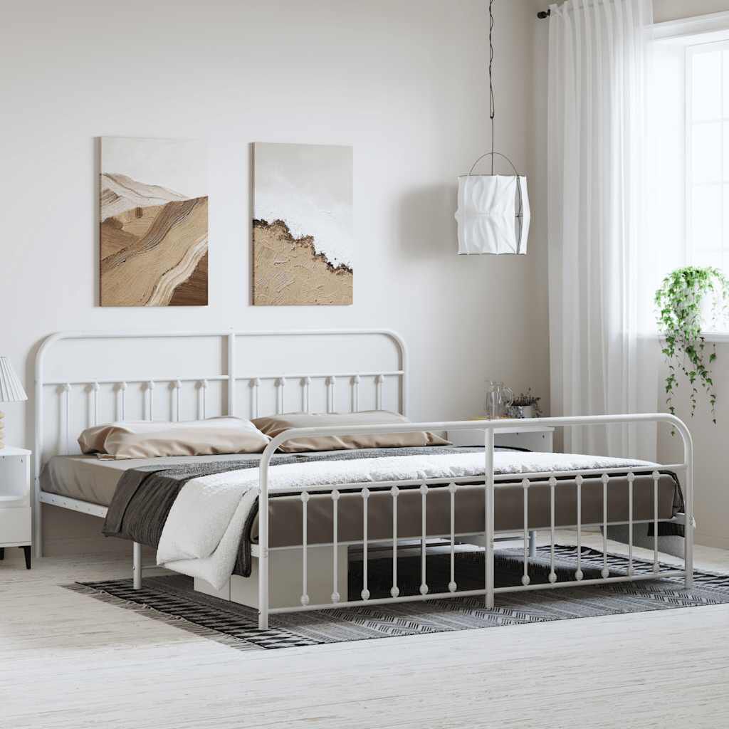 vidaXL Metal Bed Frame without Mattress with Footboard White 183x213cm
