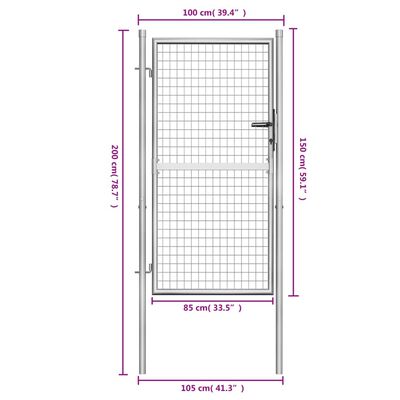 vidaXL Garden Gate Galvanised Steel 105x200 cm Silver