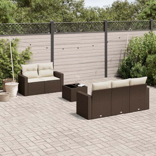 vidaXL 6 Piece Garden Sofa Set with Cushions Brown Poly Rattan