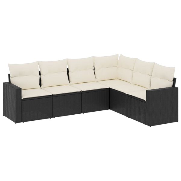 vidaXL 6 Piece Garden Sofa Set with Cushions Black Poly Rattan