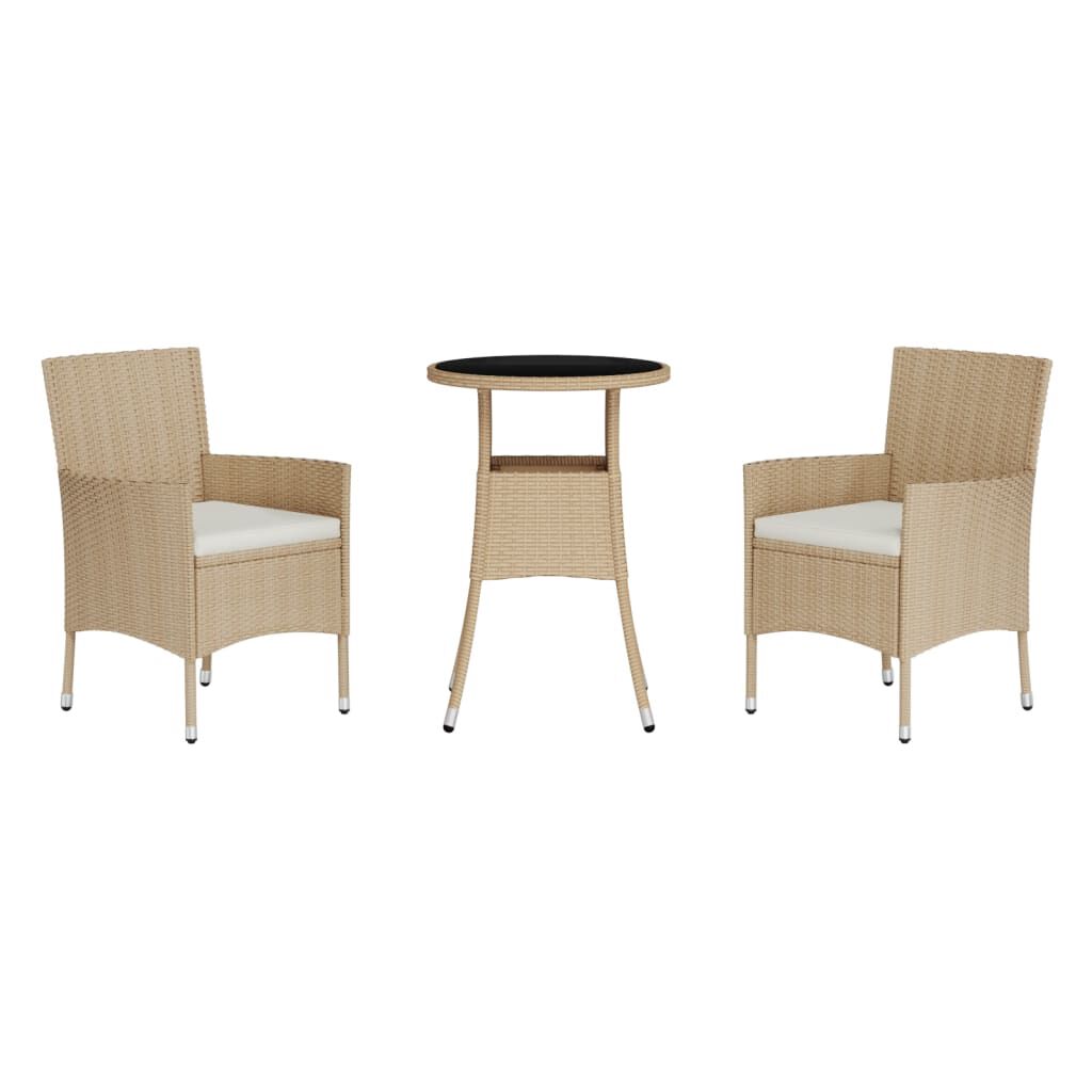 vidaXL 3 Piece Garden Bistro Set with Cushions Beige Poly Rattan