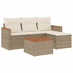 vidaXL 5 Piece Garden Sofa Set with Cushions Beige Poly Rattan