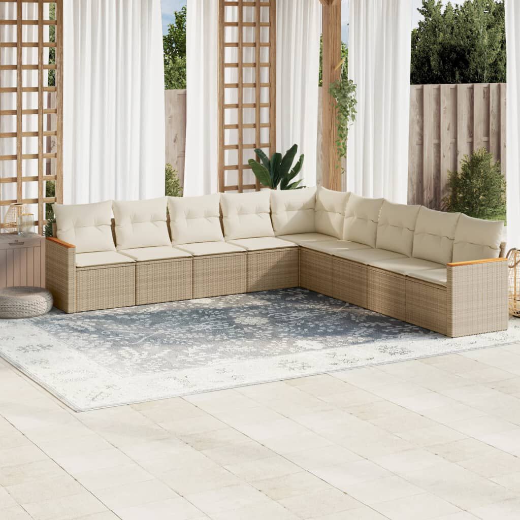 vidaXL 9 Piece Garden Sofa Set with Cushions Beige Poly Rattan