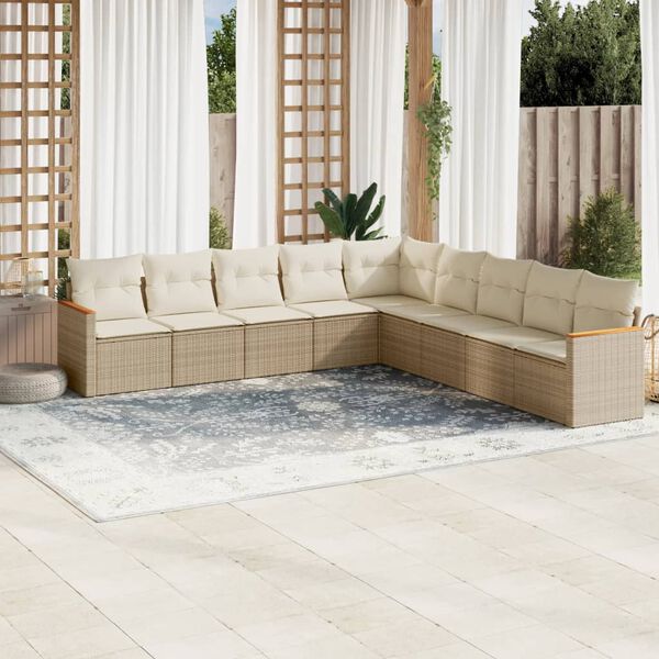 vidaXL 9 Piece Garden Sofa Set with Cushions Beige Poly Rattan