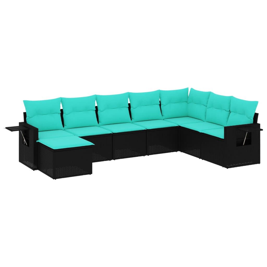 vidaXL 8 Piece Garden Sofa Set with Cushions Black Poly Rattan