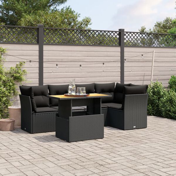 vidaXL 6 Piece Garden Sofa Set with Cushions Black Poly Rattan