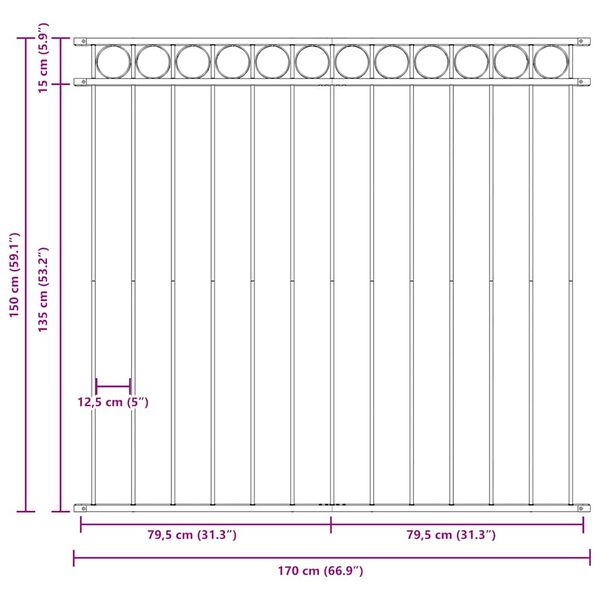 vidaXL Fence Panel Steel 1.7x1.5 m Black