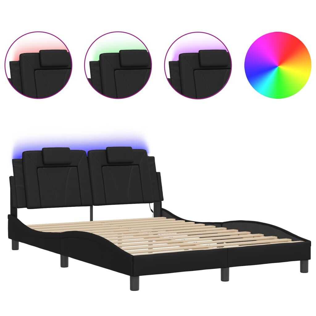 vidaXL Bed Frame with LED without Mattress Black 137x187 cm Double