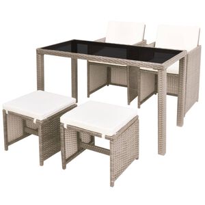 vidaXL 5 Piece Outdoor Dining Set with Cushions Poly Rattan Beige