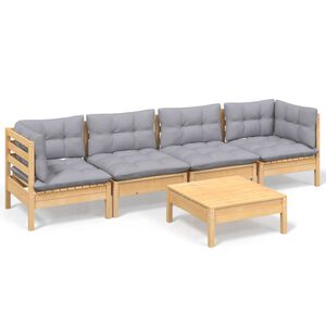 vidaXL 5 Piece Garden Lounge Set with Grey Cushions Solid Pinewood