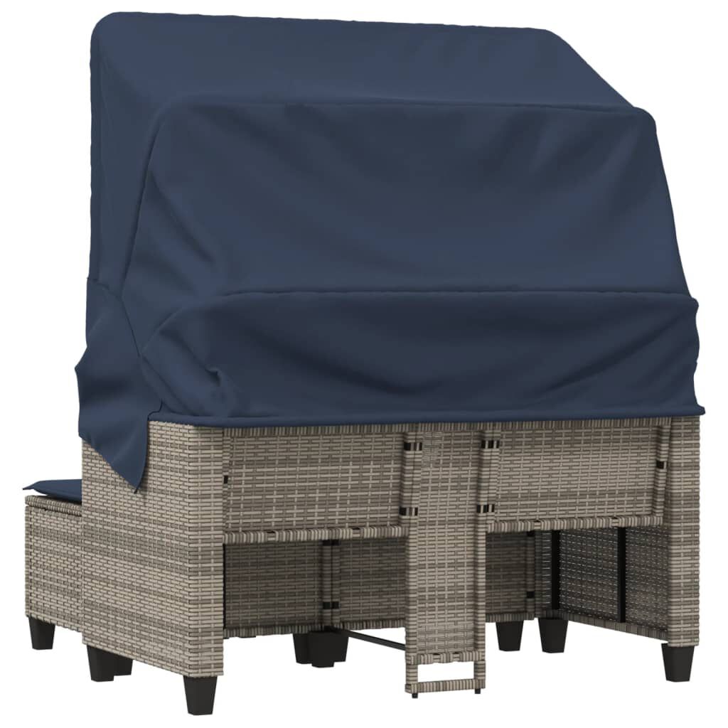 vidaXL Garden Sofa 2-Seater with Canopy and Stools Grey Poly Rattan