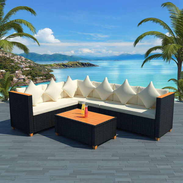 vidaXL 4 Piece Garden Lounge Set with Cushions Poly Rattan Black