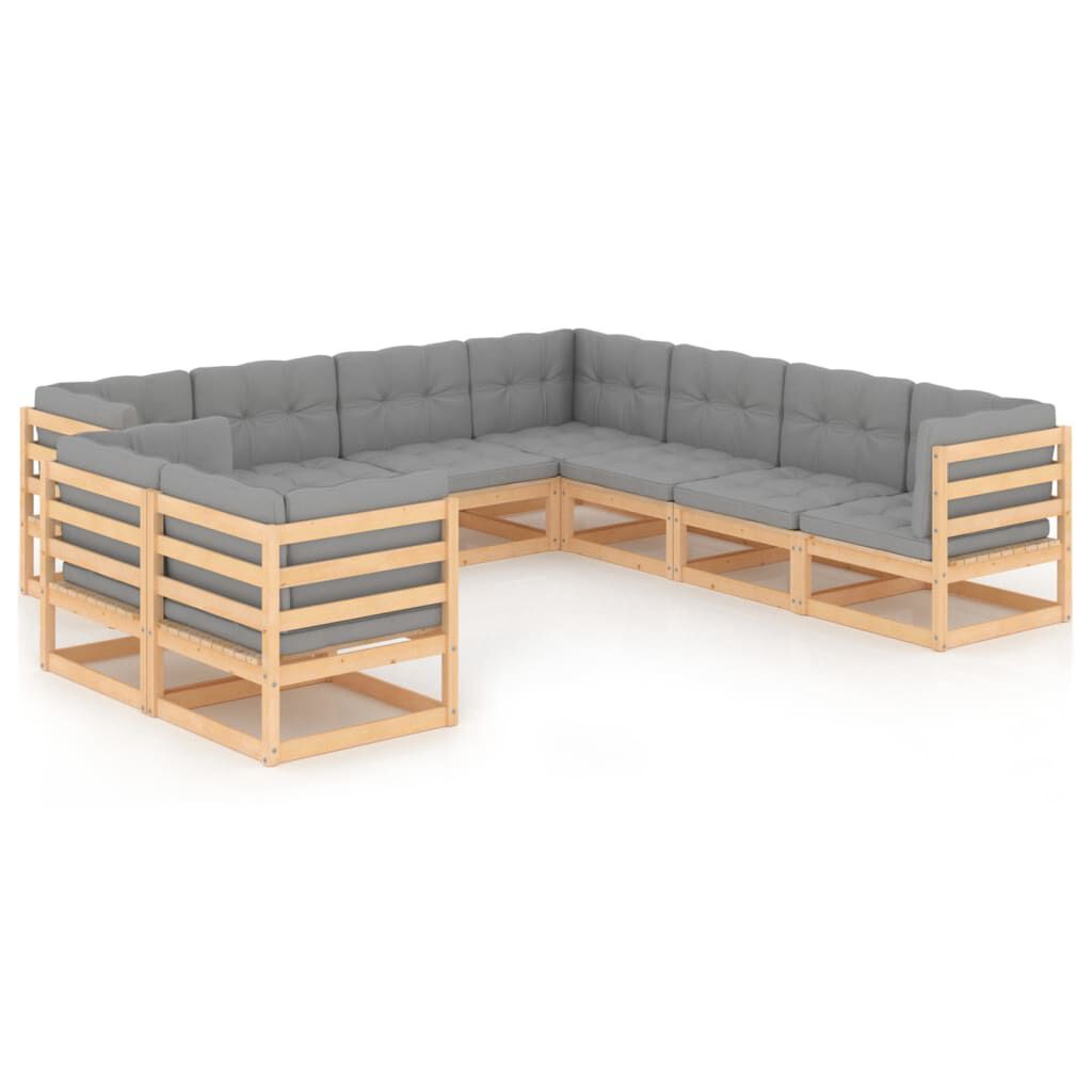 vidaXL 9 Piece Garden Lounge Set with Cushions Solid Pinewood