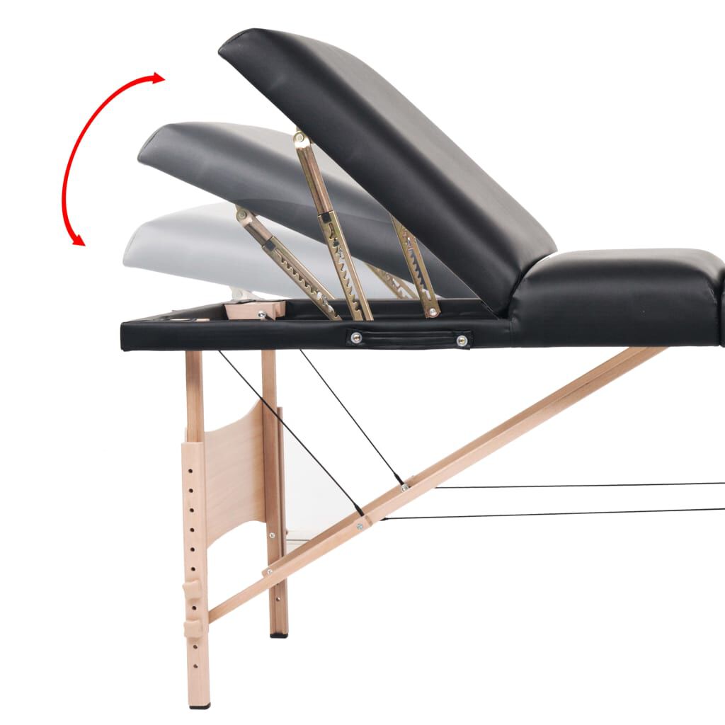 vidaXL 3-Zone Folding Massage Table and Stool Set 10 cm Thick Black
