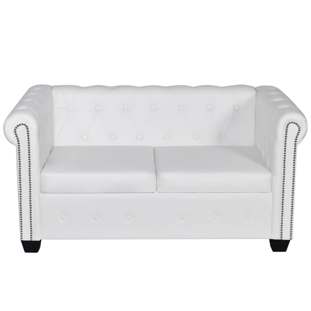 vidaXL Chesterfield 2-Seater Artificial Leather White