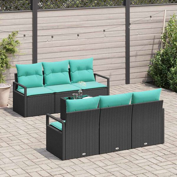 vidaXL Garden Sofa Set 7 pcs Black and Turquoise Poly Rattan