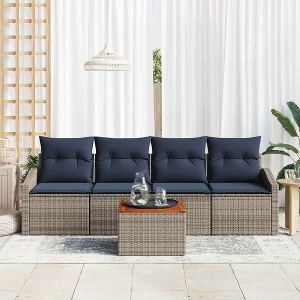 vidaXL Garden Sofa Set with Cushion 5 pcs Grey Poly Rattan