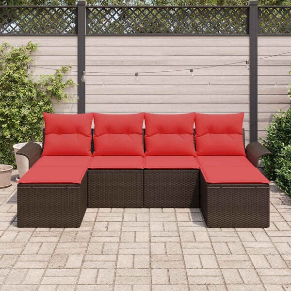 vidaXL Garden Sofa Set with Cushion 6 pcs Brown Poly Rattan