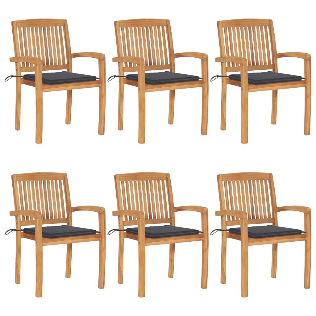 vidaXL Stacking Garden Chairs with Cushions 6 pcs Solid Teak Wood