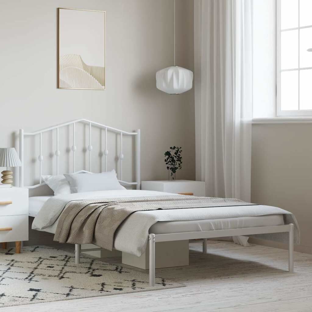 vidaXL Metal Bed Frame without Mattress with Headboard White 100x200cm