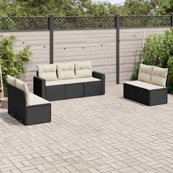 vidaXL 7 Piece Garden Sofa Set with Cushions Black Poly Rattan