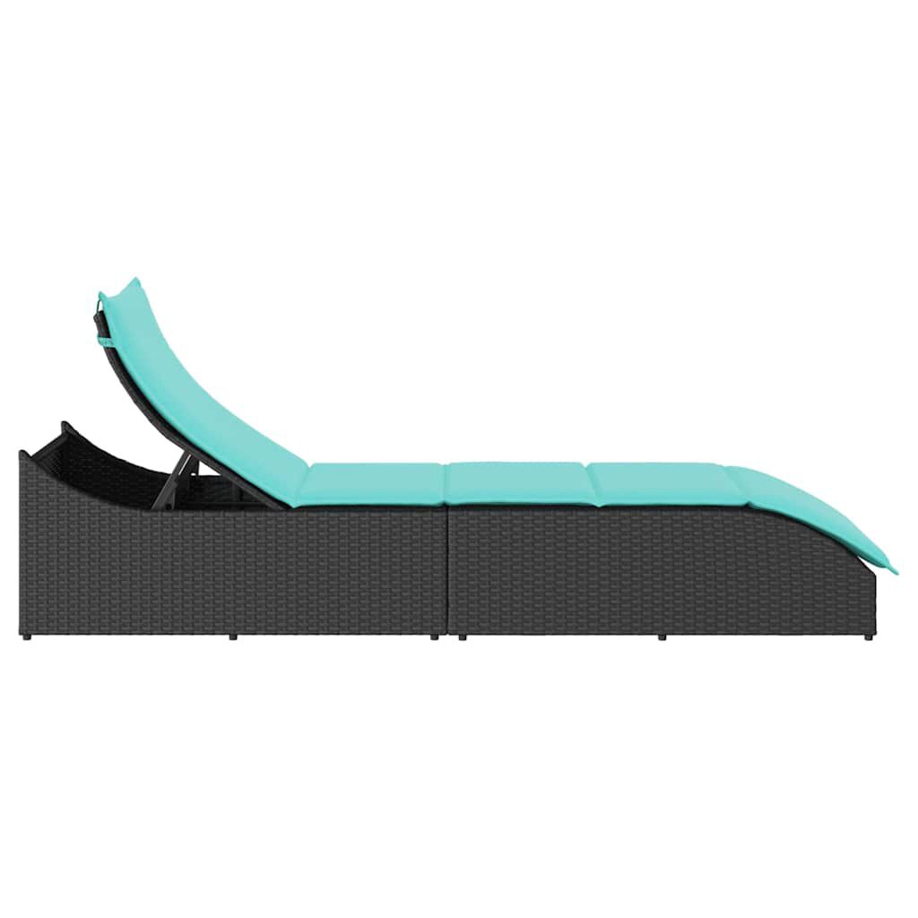 vidaXL Folding Sun Lounger with Cushion and Storage Black Poly Rattan