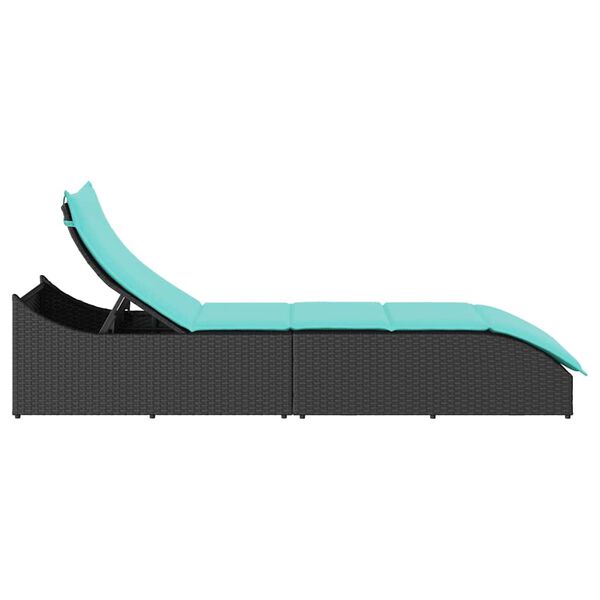 vidaXL Folding Sun Lounger with Cushion and Storage Black Poly Rattan