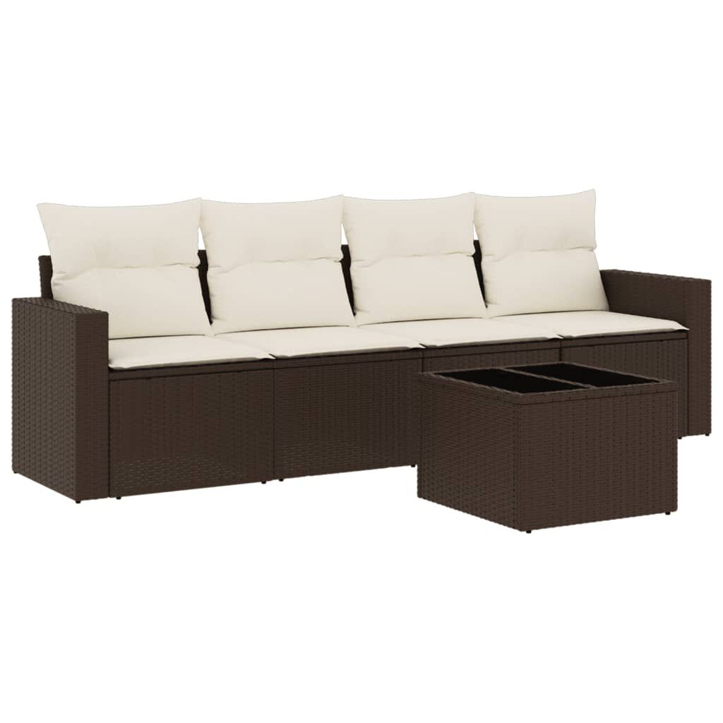 vidaXL 5 Piece Garden Sofa Set with Cushions Brown Poly Rattan