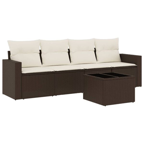 vidaXL 5 Piece Garden Sofa Set with Cushions Brown Poly Rattan