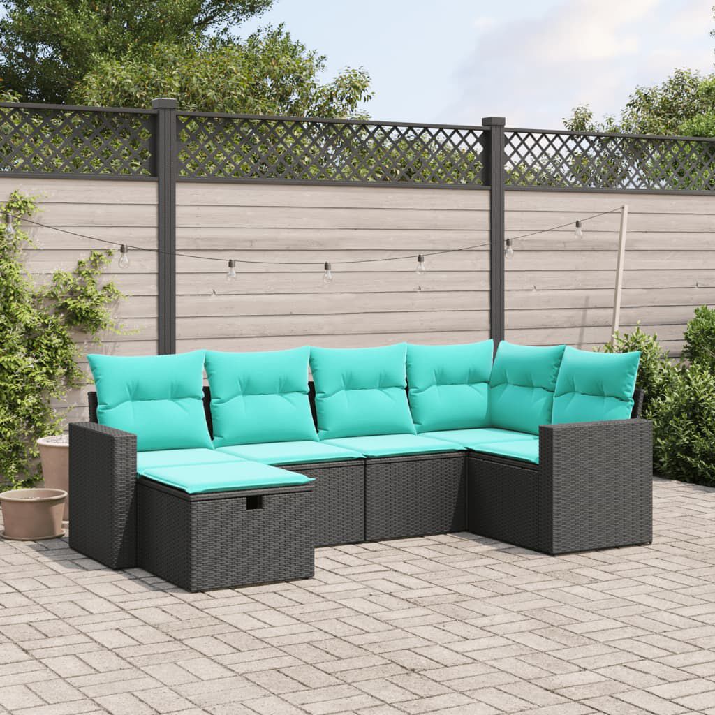vidaXL 7 Piece Garden Sofa Set with Cushions Black Poly Rattan