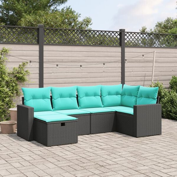 vidaXL 7 Piece Garden Sofa Set with Cushions Black Poly Rattan