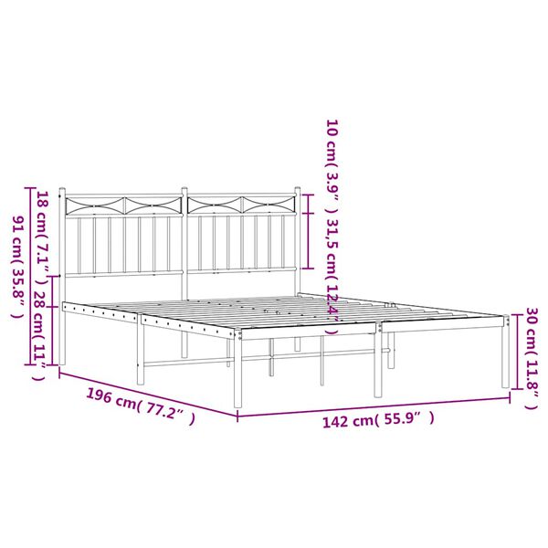vidaXL Metal Bed Frame without Mattress with Headboard Black 135x190cm