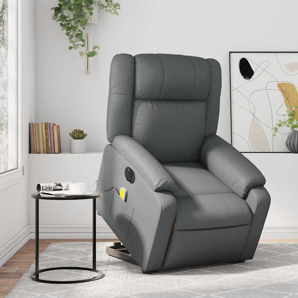 vidaXL Electric Stand up Massage Recliner Chair Grey Faux Leather