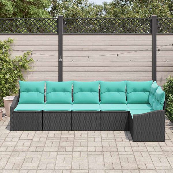 vidaXL Sofa Set with Cushion 6 pcs Black Poly Rattan