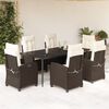vidaXL 7 Piece Garden Dining Set with Cushions Brown Poly Rattan