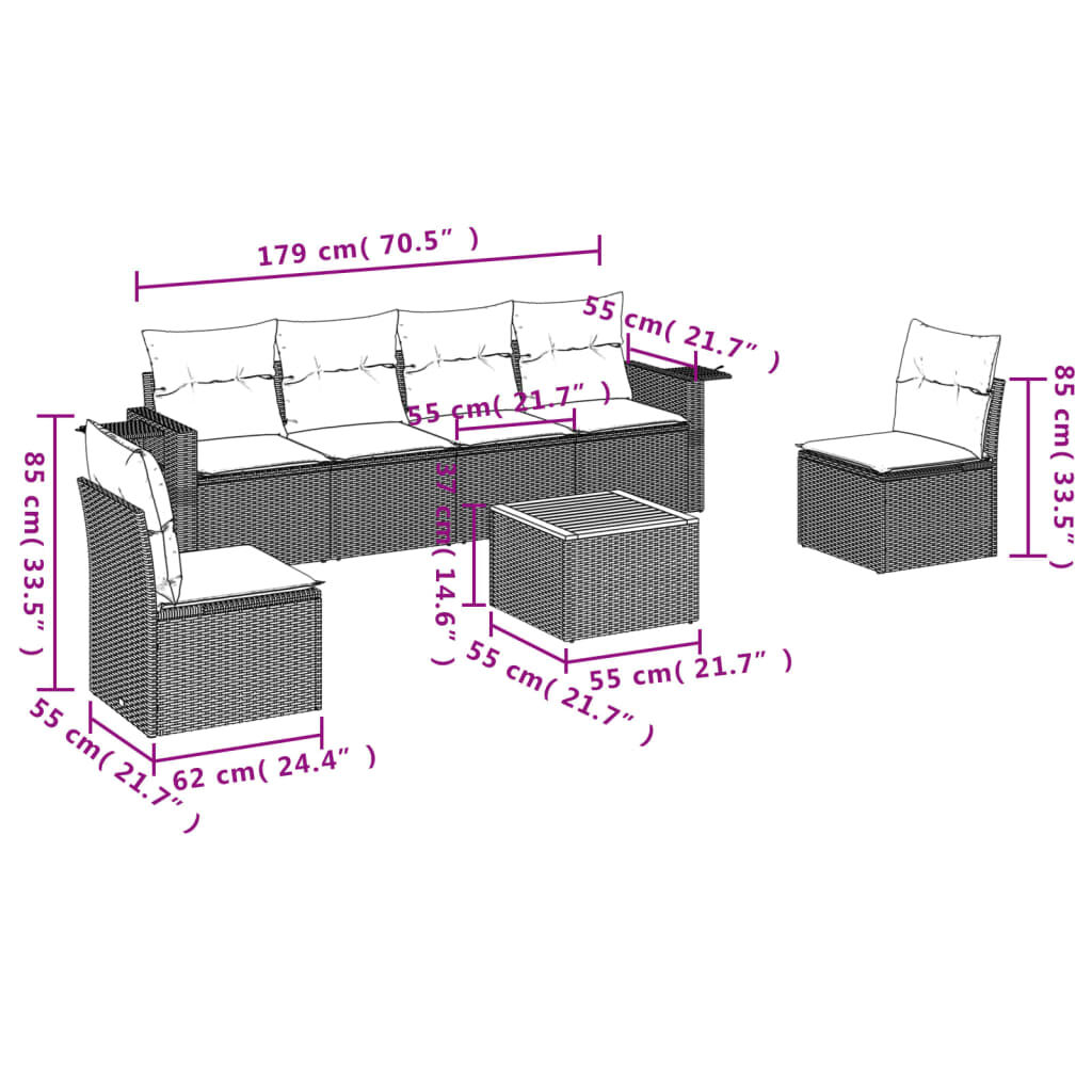 vidaXL 7 Piece Garden Sofa Set with Cushions Beige Poly Rattan