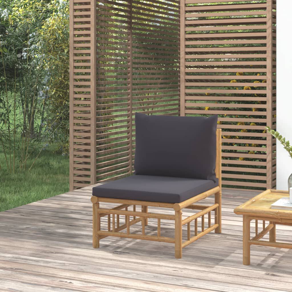 vidaXL Garden Middle Sofa with Dark Grey Cushions Bamboo