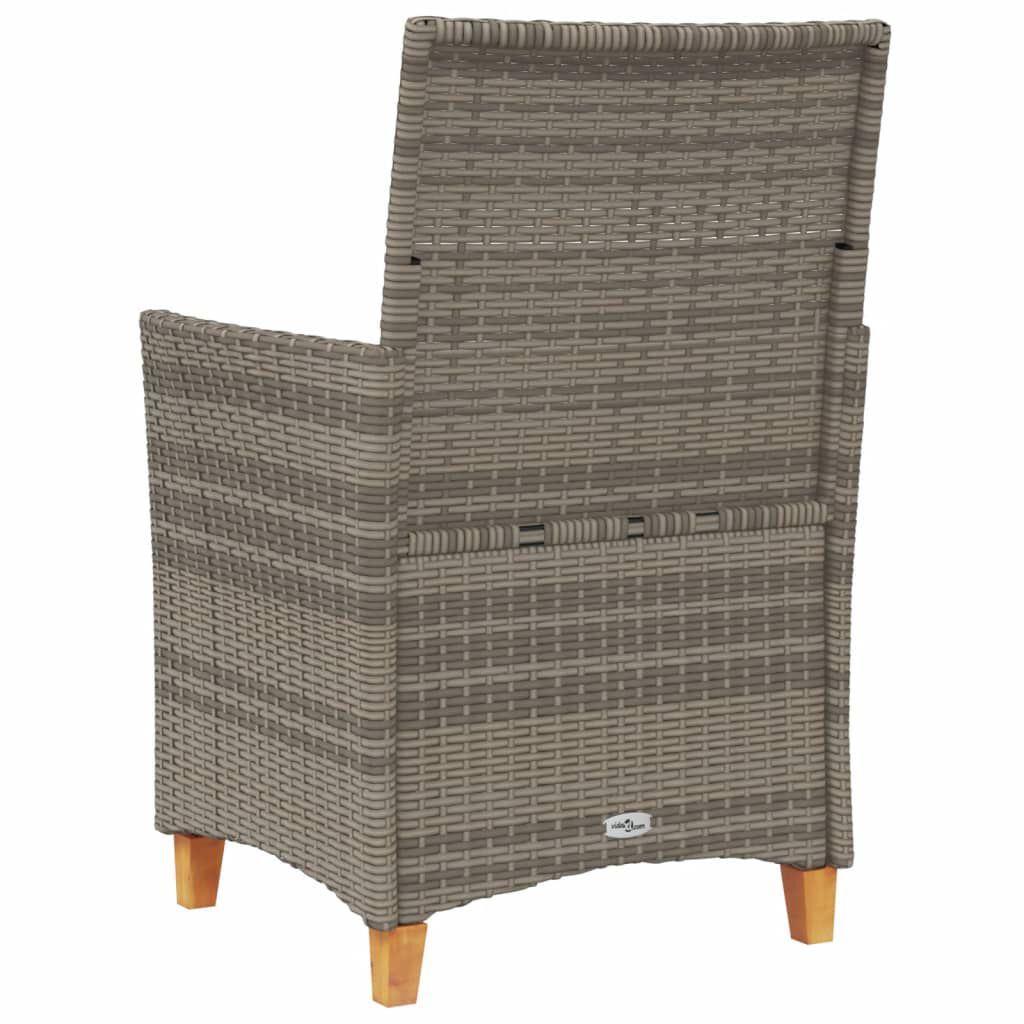 vidaXL Garden Chairs with Cushions 2 pcs Grey Poly Rattan&Solid Wood