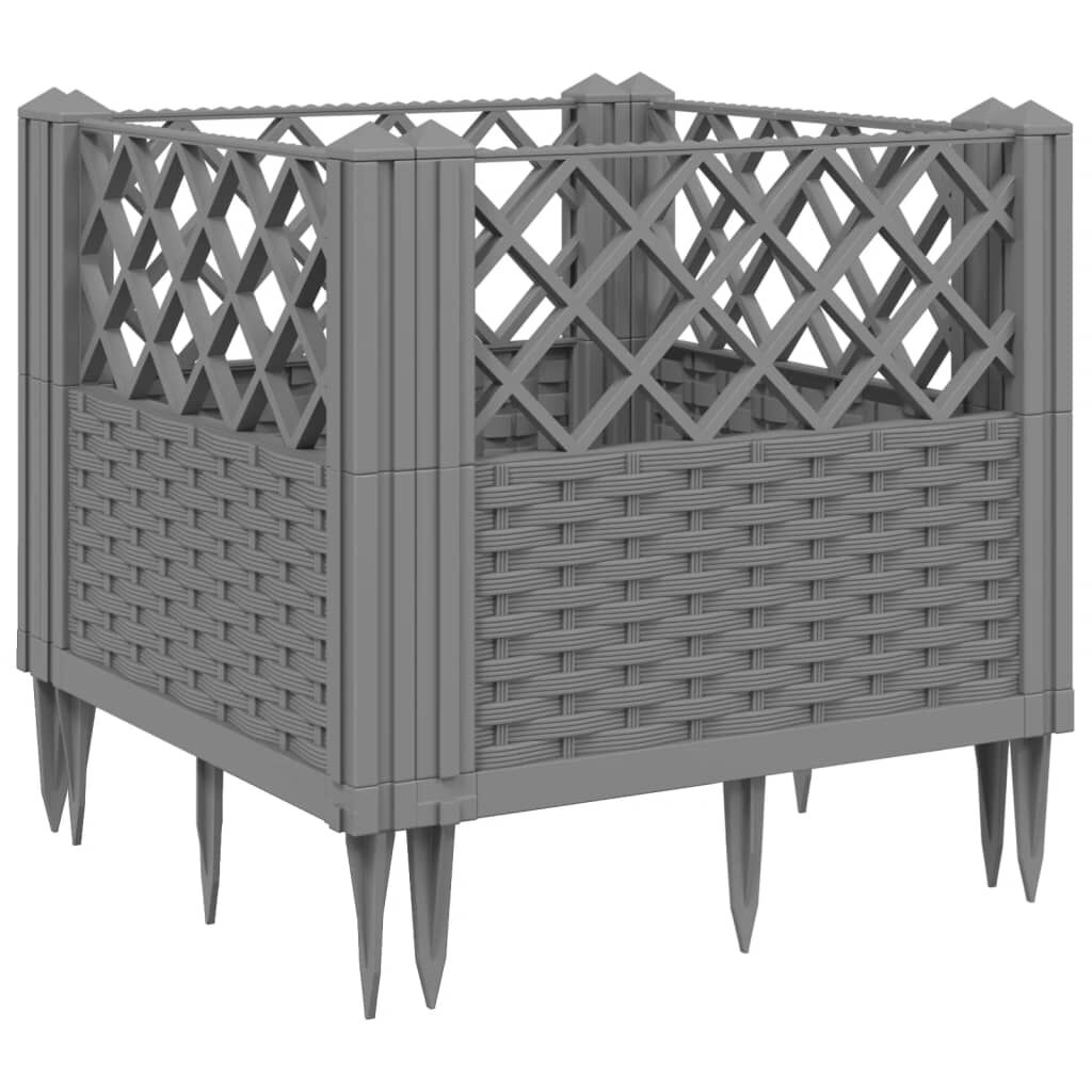 vidaXL Garden Planter with Pegs Light Grey 43.5x43.5x43.5 cm PP