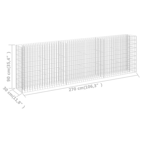 vidaXL Gabion Raised Bed Galvanised Steel 270x30x90 cm